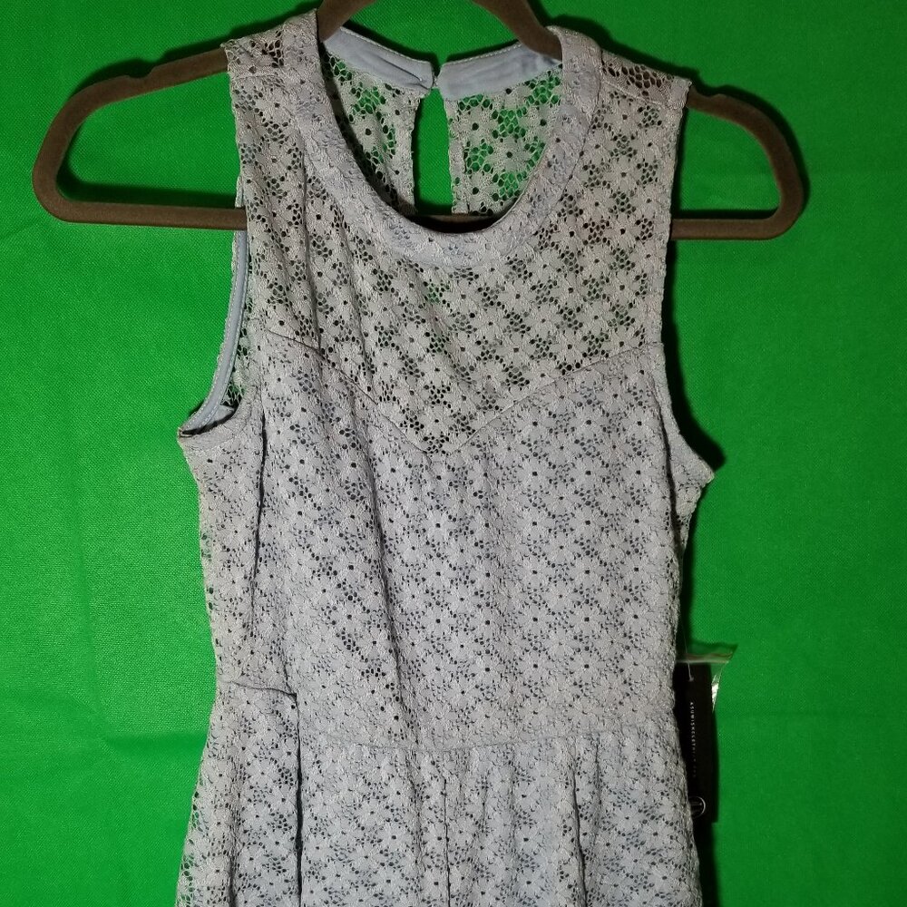 As U Wish Short Romper Women Small Powder Blue Floral Lace Sleeveless Lining